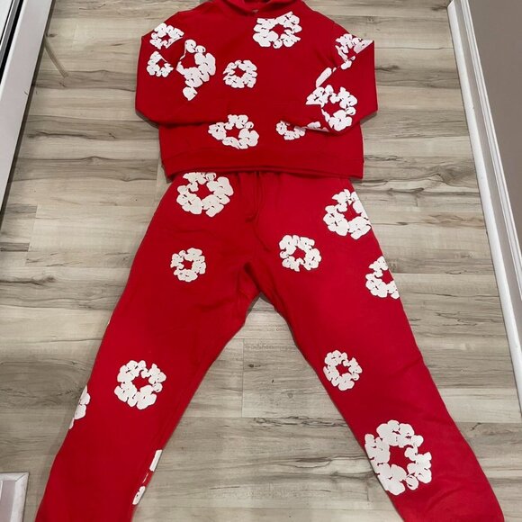 Denim Tears Red & White Floral Tracksuit – Streetwear Set - Picture 1 of 6